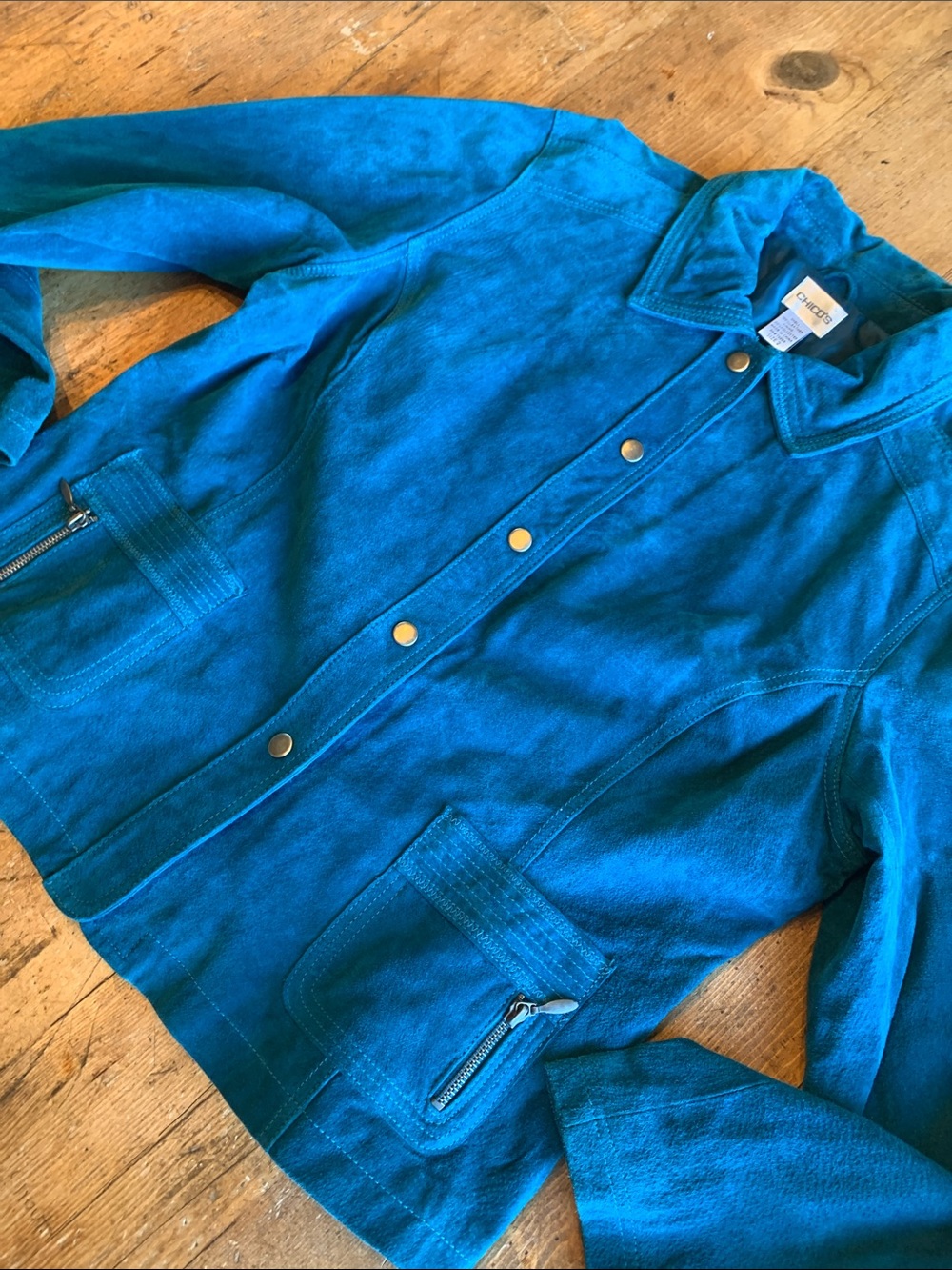 Chico's Teal Suede Snap Jacket - Picture 16 of 16